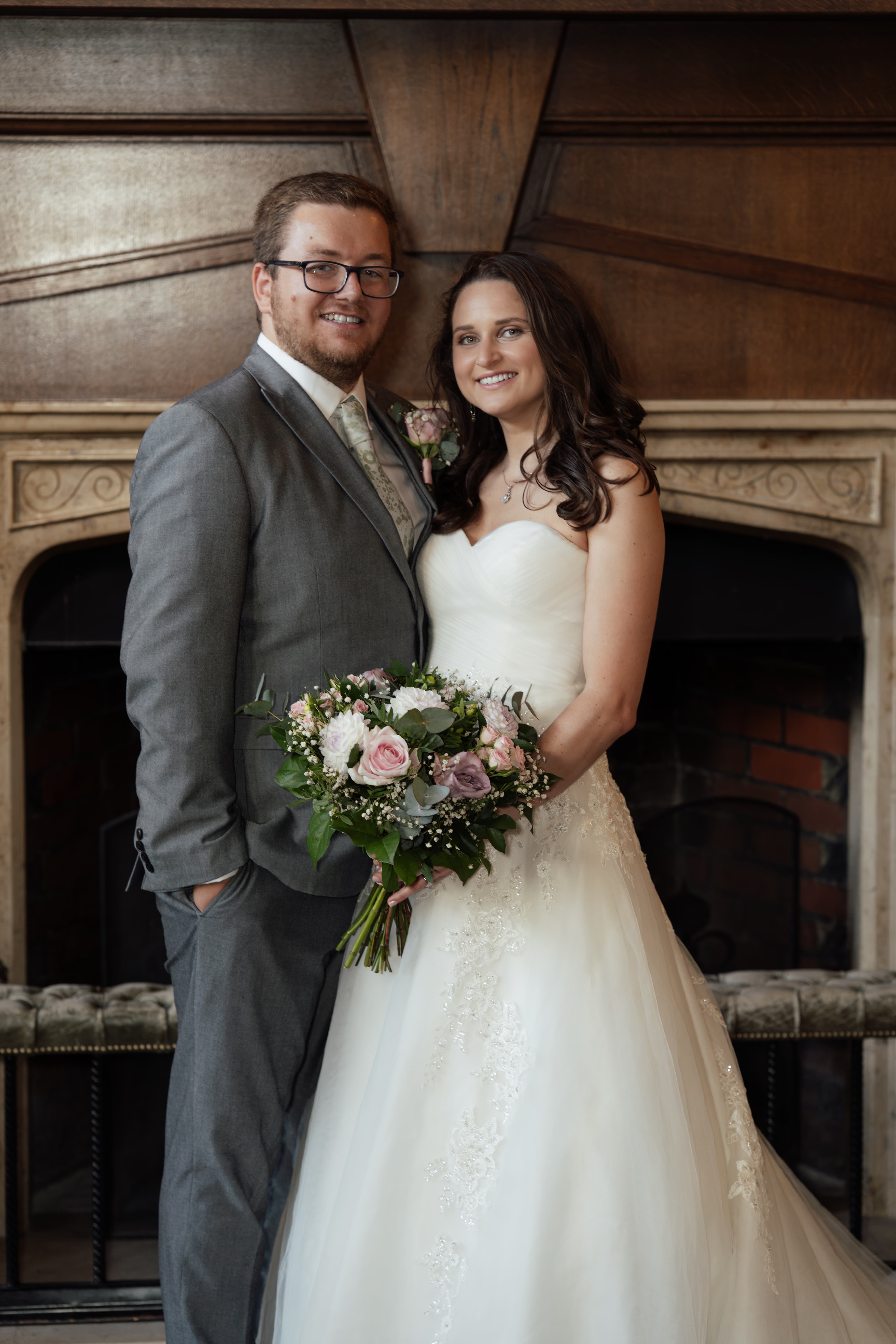 Beautiful wedding couple Claire and Dave in romantic outdoor portrait session