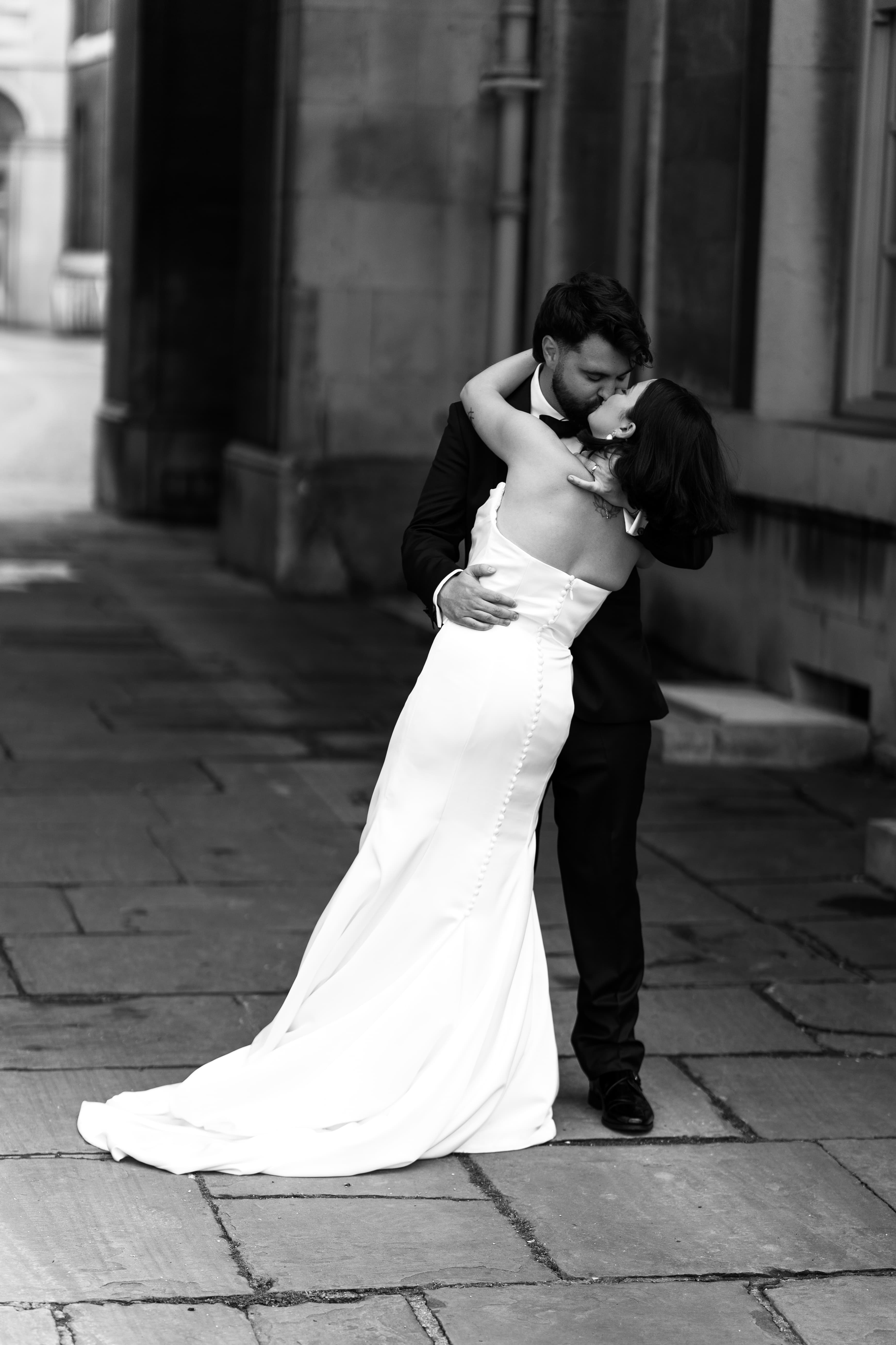 Black and white portrait of couple Jamie and Kirsty during their wedding photoshoot