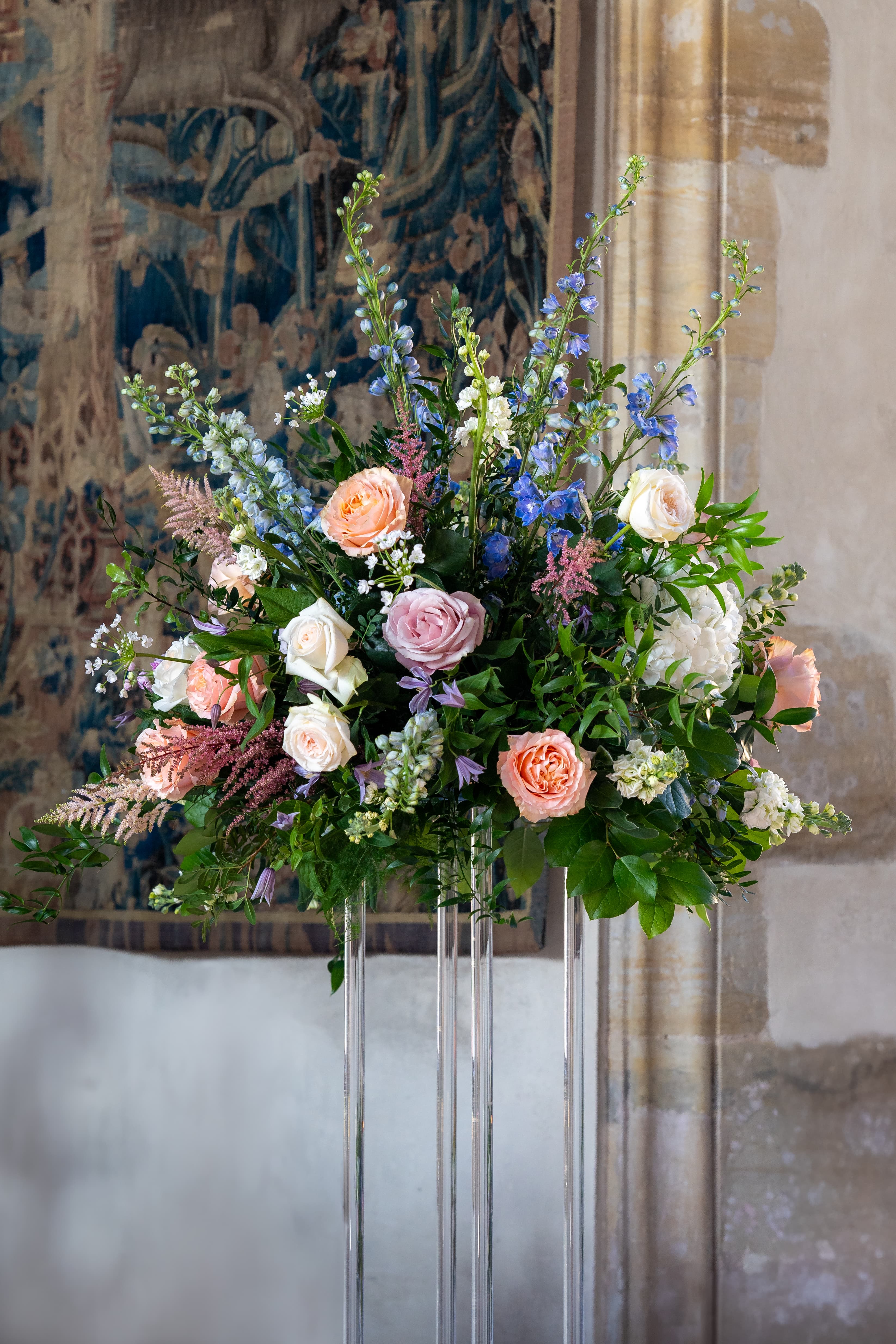Beautiful wedding floral arrangements at Penshurst Place venue