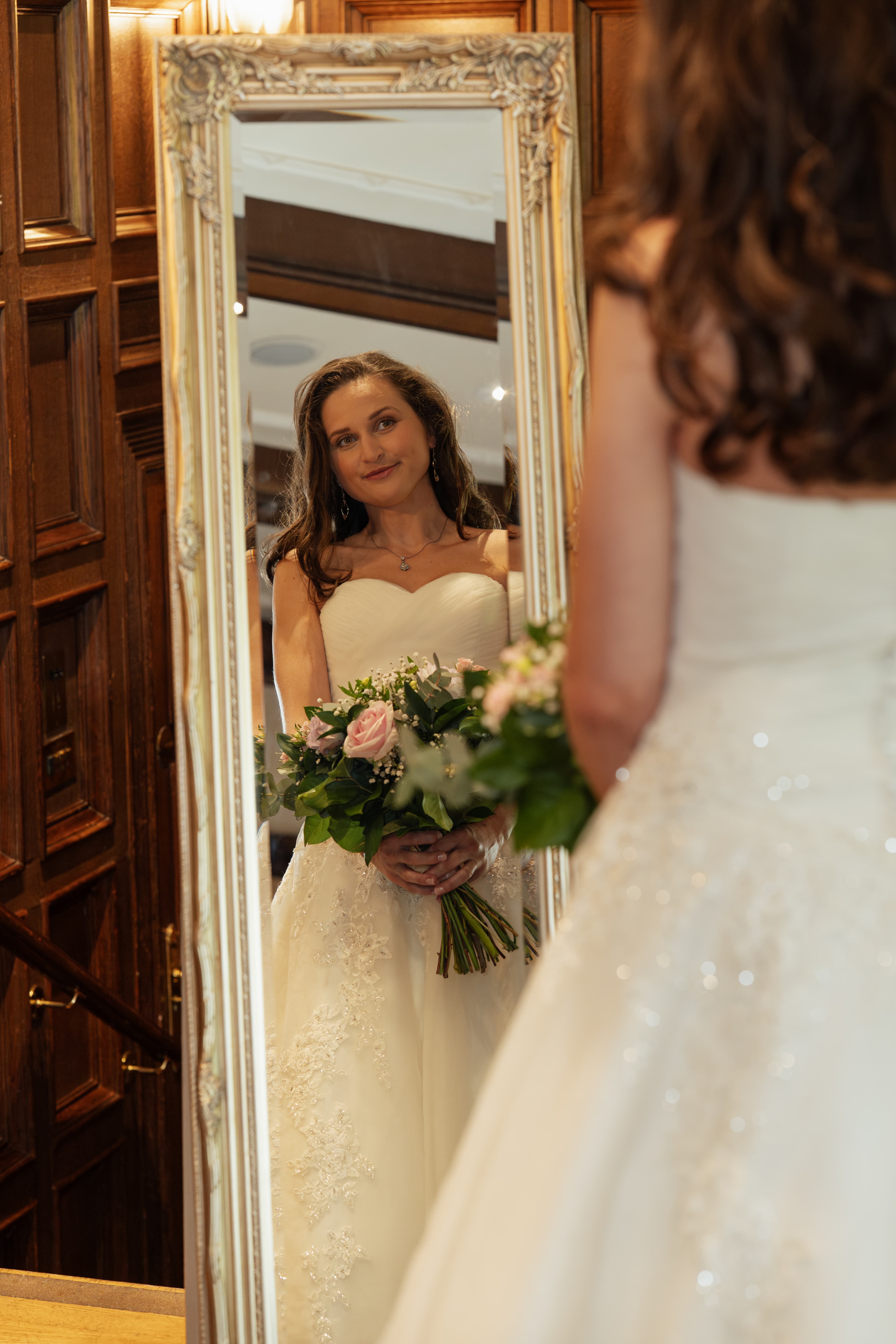Stunning bride Claire sitting elegantly at The London Golf Club wedding venue